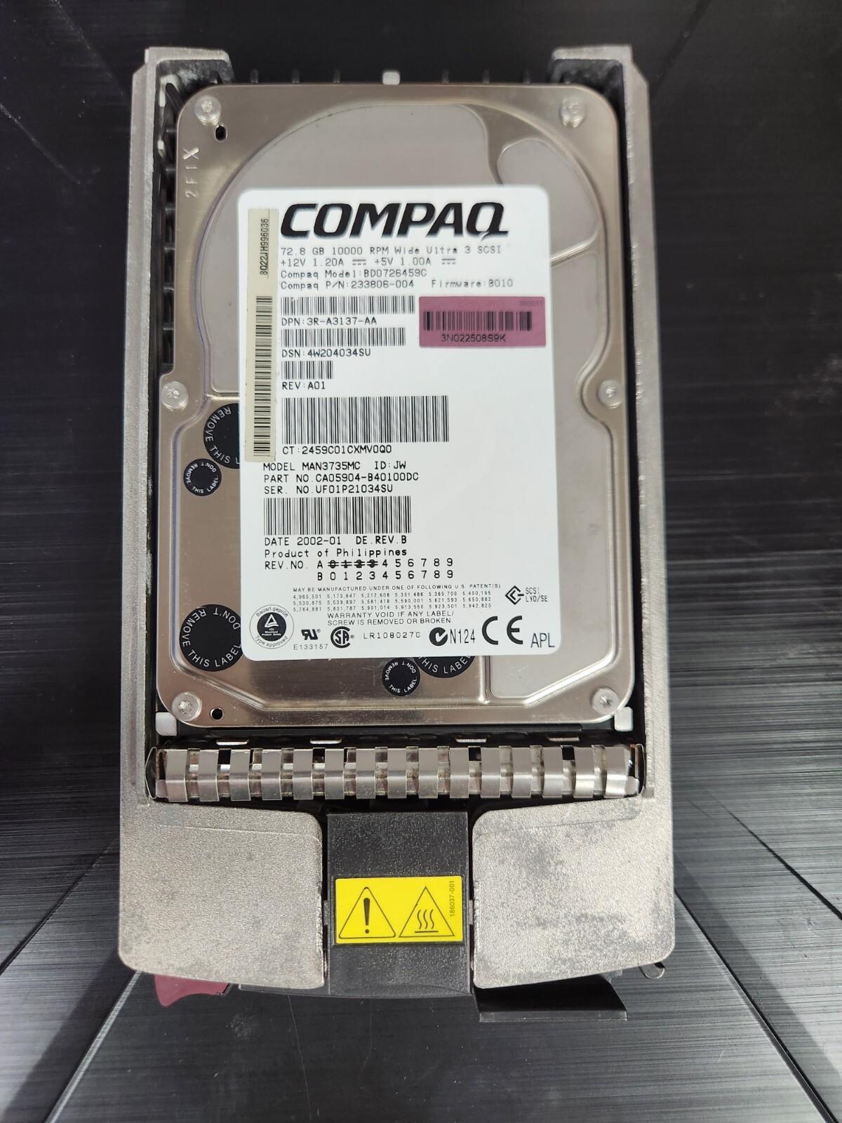 COMPAQ 3.5" 72.8GB 10K RPM Hard Drive: BD0726459C Wide Ultra 3 SCSI