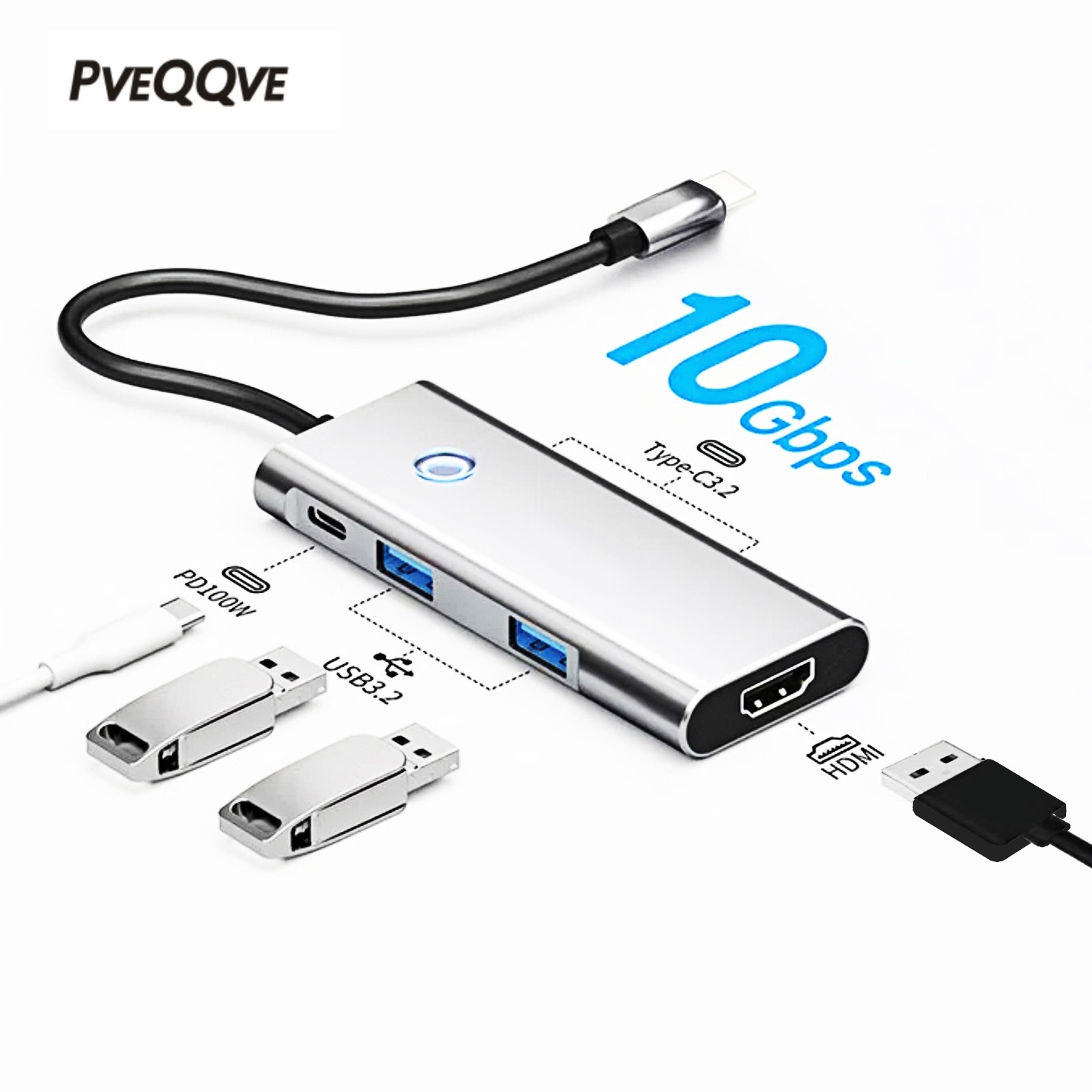 USB-C Docking Station with 4K HDMI,100W PD&10Gbps USB Data Ports For Laptop Ipad