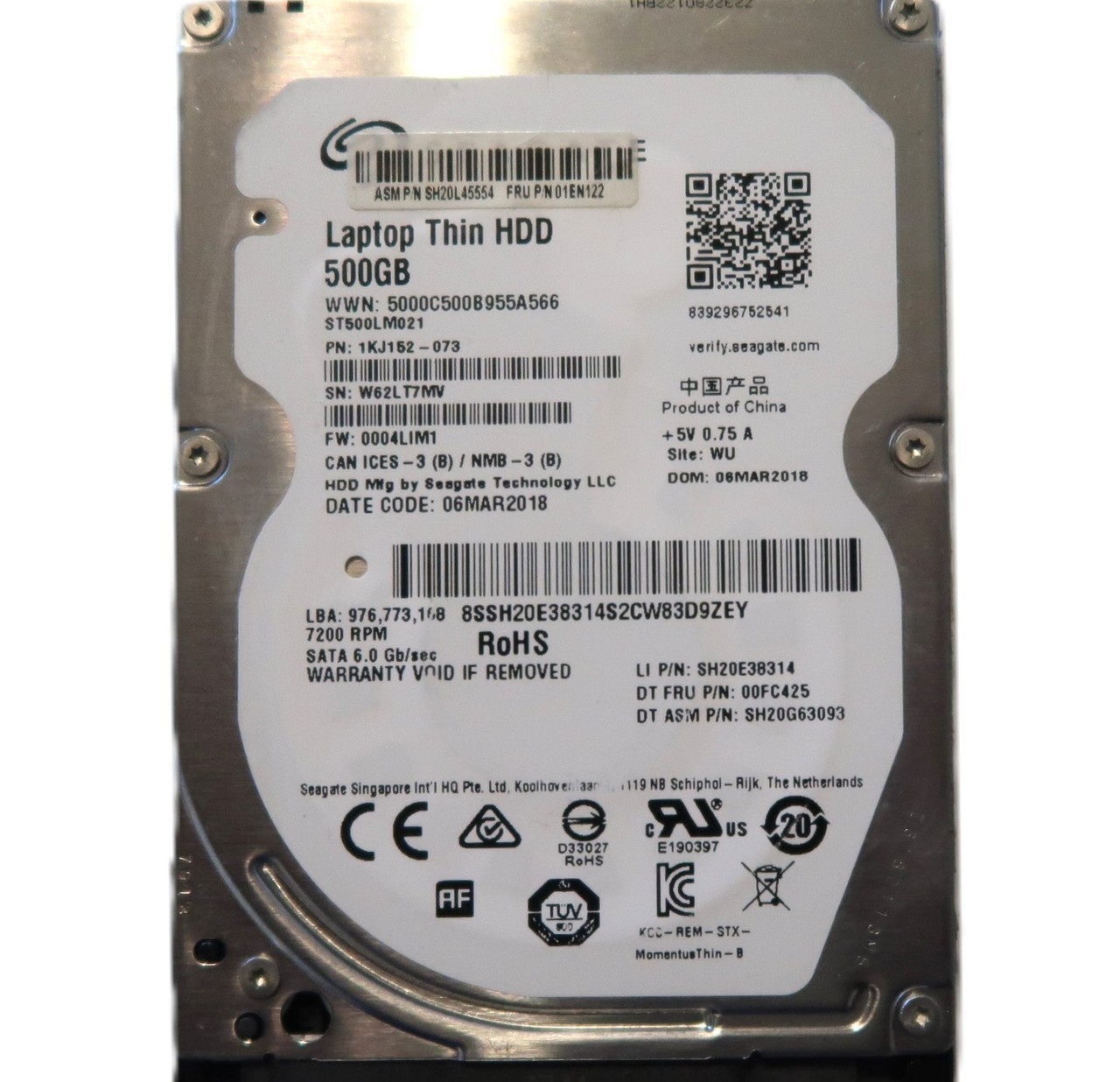 Seagate 1KJ152-073 ST500LM021 FW 0004LIM1 Site:WU China 2.5" 500gb Sata MAR/2018