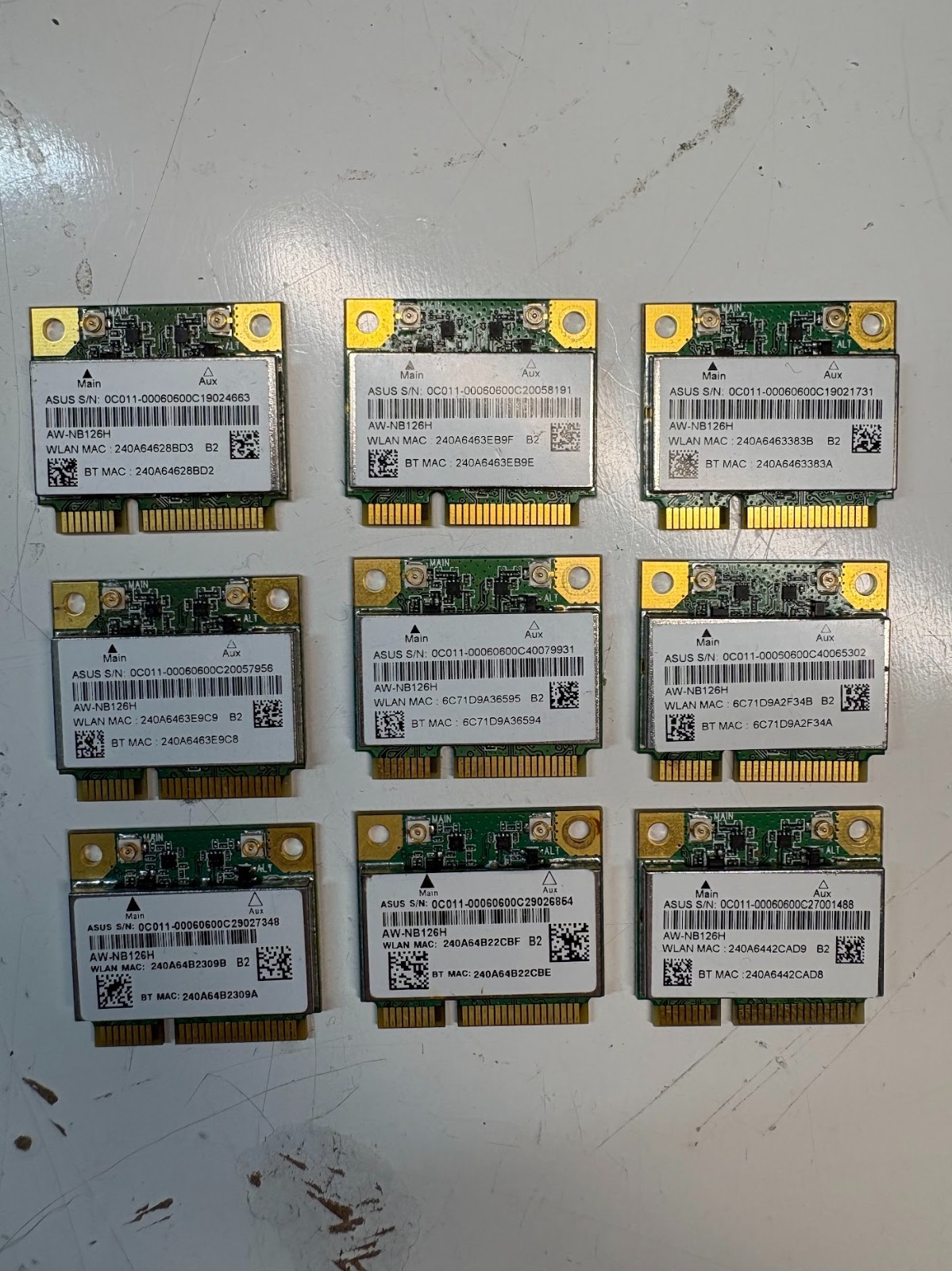 QTY of 9,  ASUS AW-NB126H ATHEROS AR5B225 PCIE WIFI W/BLUETOOTH CARD.