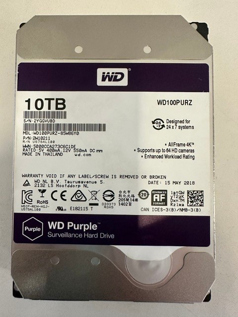 Western Digital WD WD100PURZ 10TB WD HDD - SATA 3.5" USED