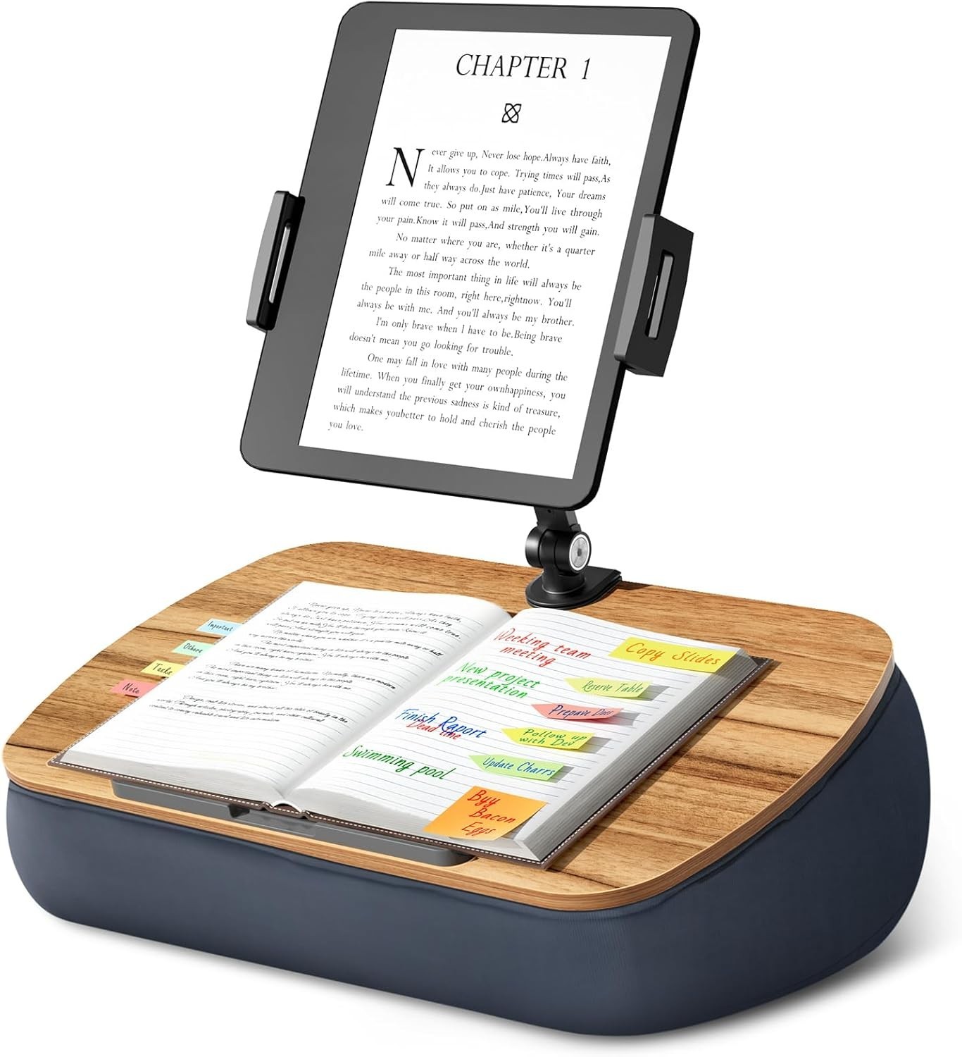 Lap Cozy Kindle Pillow Stand for Bed with Adjustable Arm, 360° Tablet Holder,...