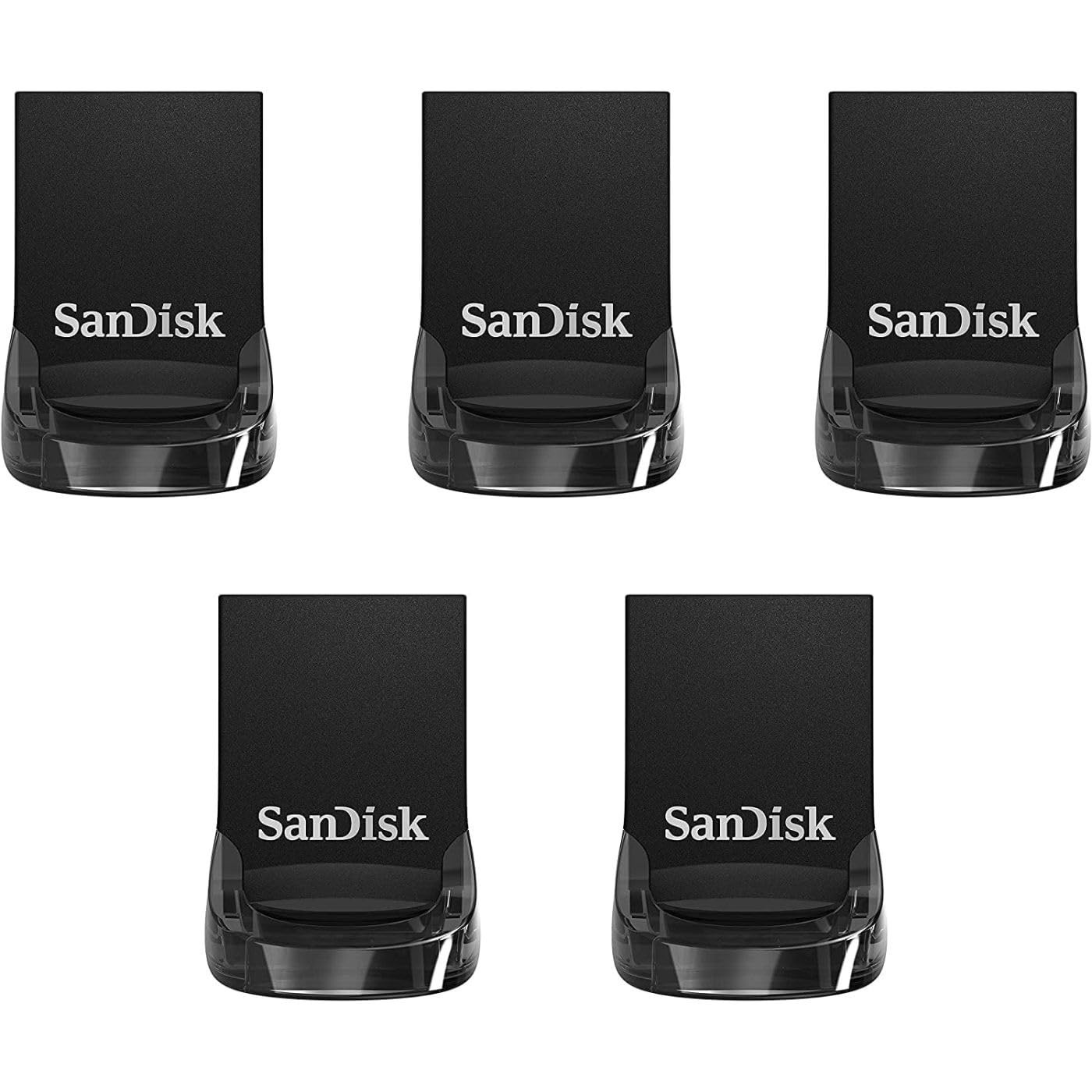 SANDISK Ultra Fit 128GB USB 3.2 Gen 1 Flash Drive Black Up to 400MB/s - 5 Pack
