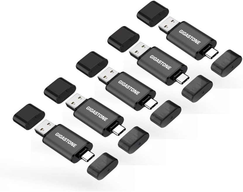  64GB Dual USB Flash Drive 5-Pack, USB 3.2 Gen 1, 2-in-1 USB C+A, Speed