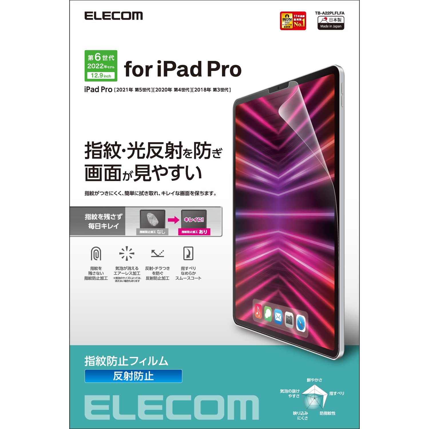 ELECOM Anti-Glare Screen Protector for iPad Pro 12.9 3rd-6th Gen Japan Import