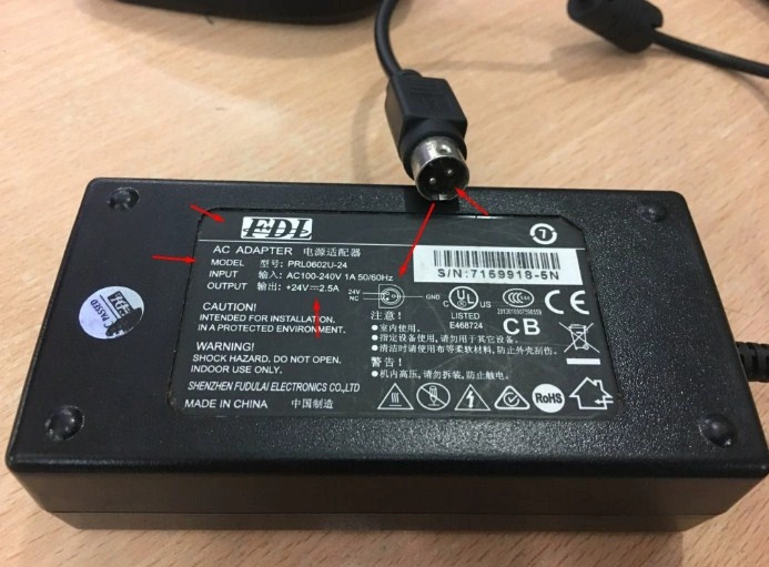 Genuine FDL AC Adapter PRL0602U-24 24V 2.5A Power Supply 3Pin With Plug