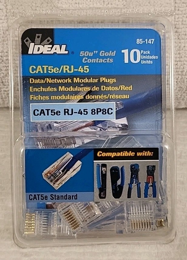 IDEAL 10 PACK Cat5e RJ45 8P8C Modular plug 85-147- gold contacts