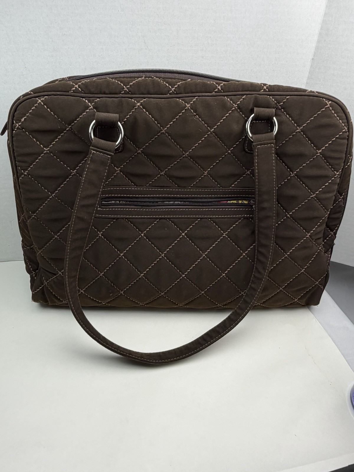 Vera Bradley Laptop Tote Bag 16”Commuter Brown Quilted Microfiber Flower Lining