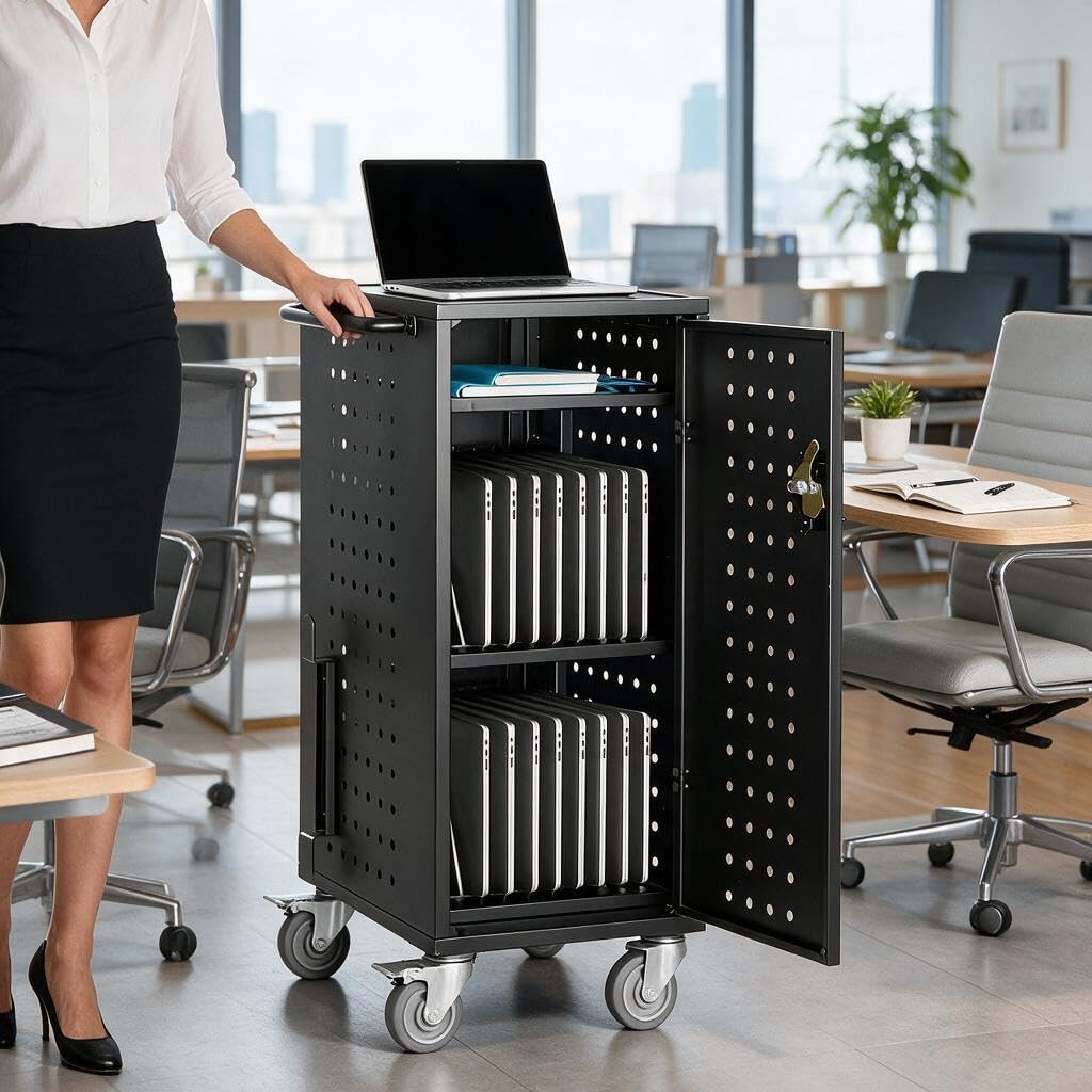 16/20/32 Devices Charging Cart Mobile Locking Storage for Laptop & Tablet