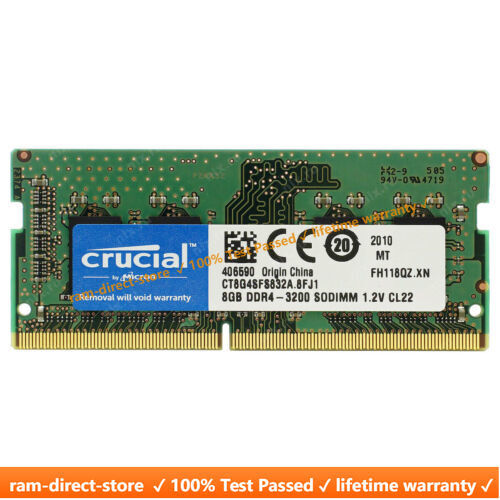CRUCIAL 8GB DDR4 3200 MHz PC4-25600 Laptop SODIMM Non-ECC 260-Pin Memory RAM 8G