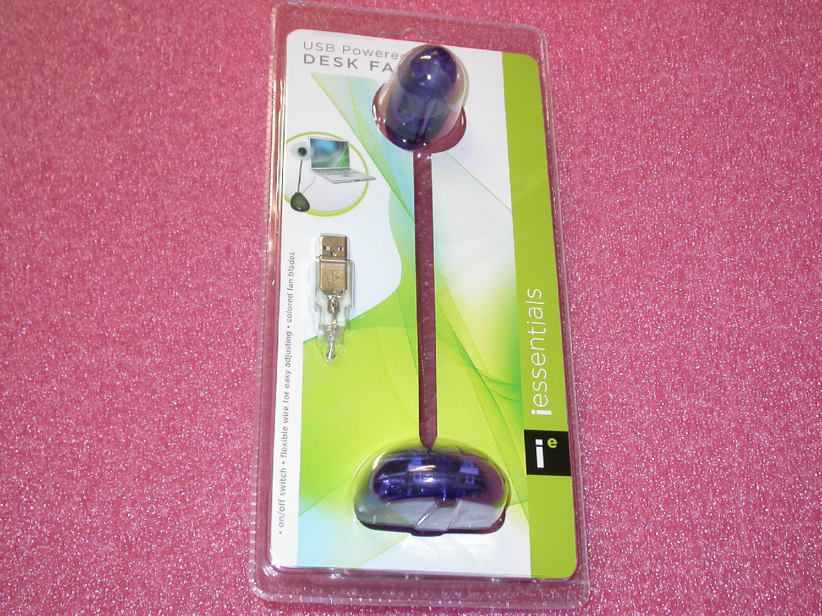 iessentials USB-Powered LED Desk Fan (Purple/Silver) BRAND NEW RETAIL BOX