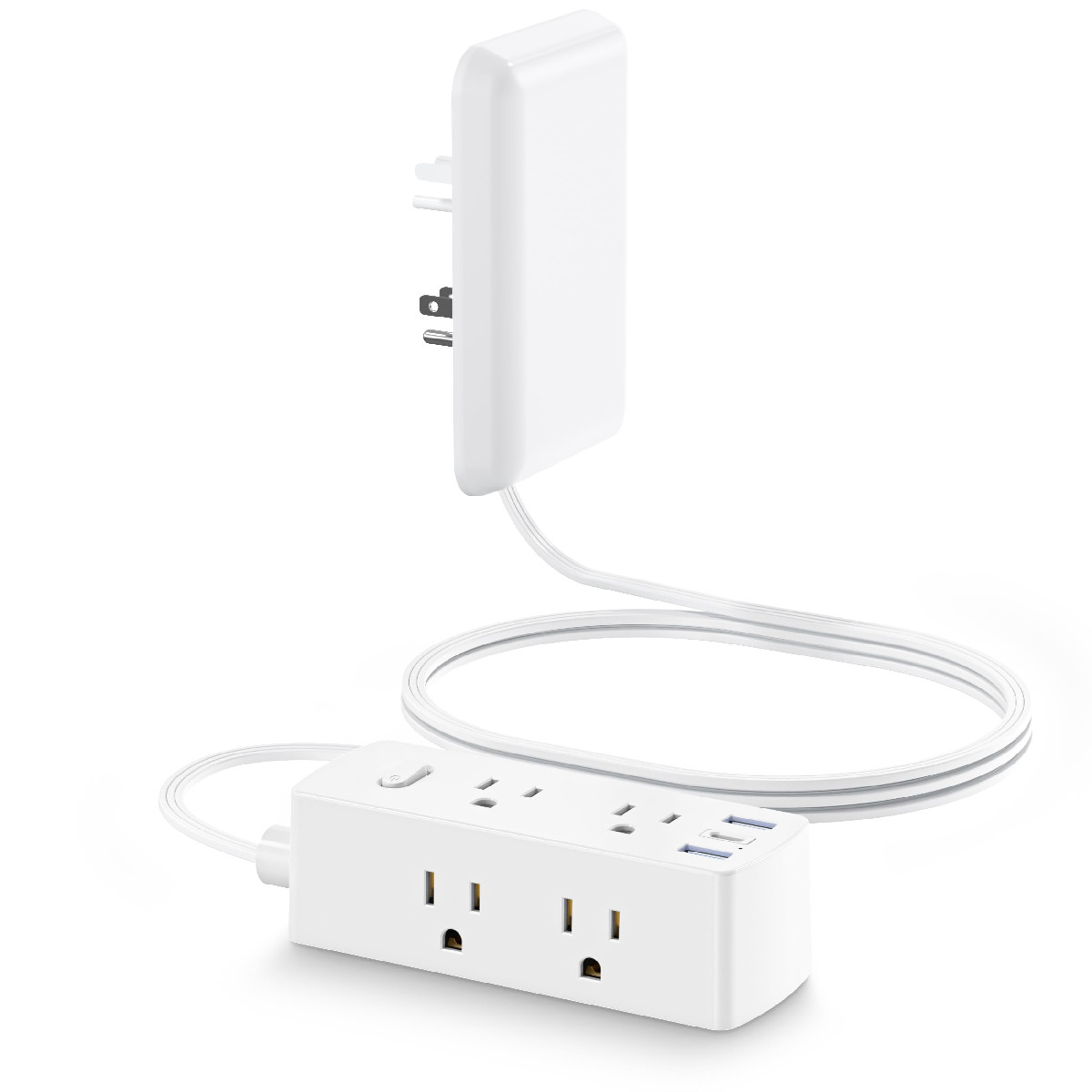 Olcorife Flat Extension Cord Outlet Cover Flat Plug Power Strip 6 Outlets And 3