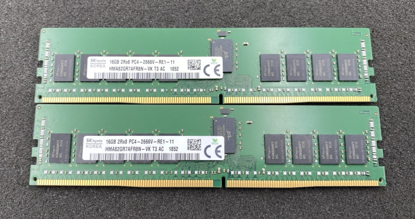 LOT OF 2 SK Hynix 16GB 2Rx8 PC4-2666V-RE1-11 HMA82GR7AFR8N-VK DDR4 ECC RAM