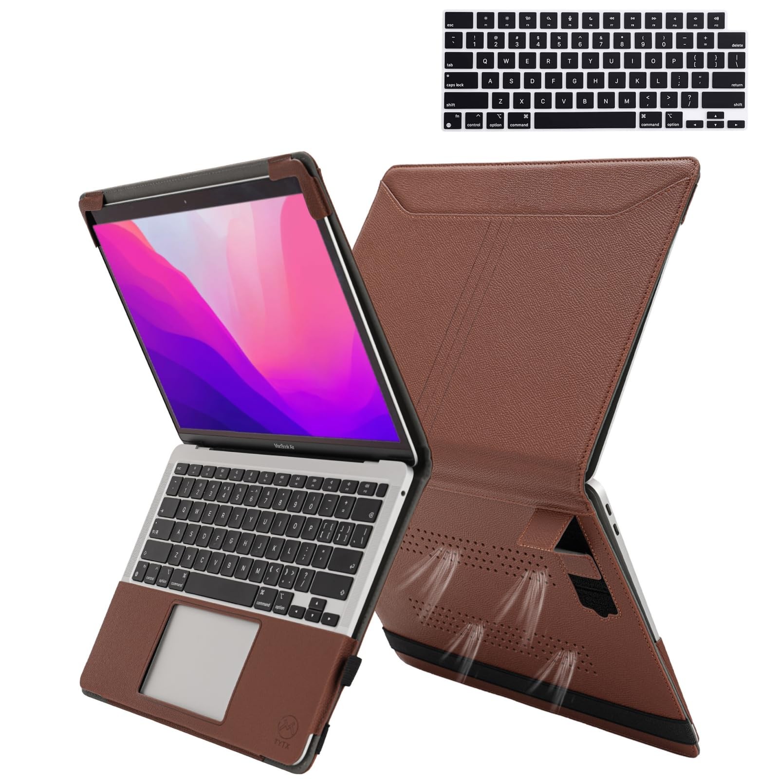 Brown PU Leather Case Stand Vents Fits MacBook Pro 14 Inch M1M5 A3426A2442