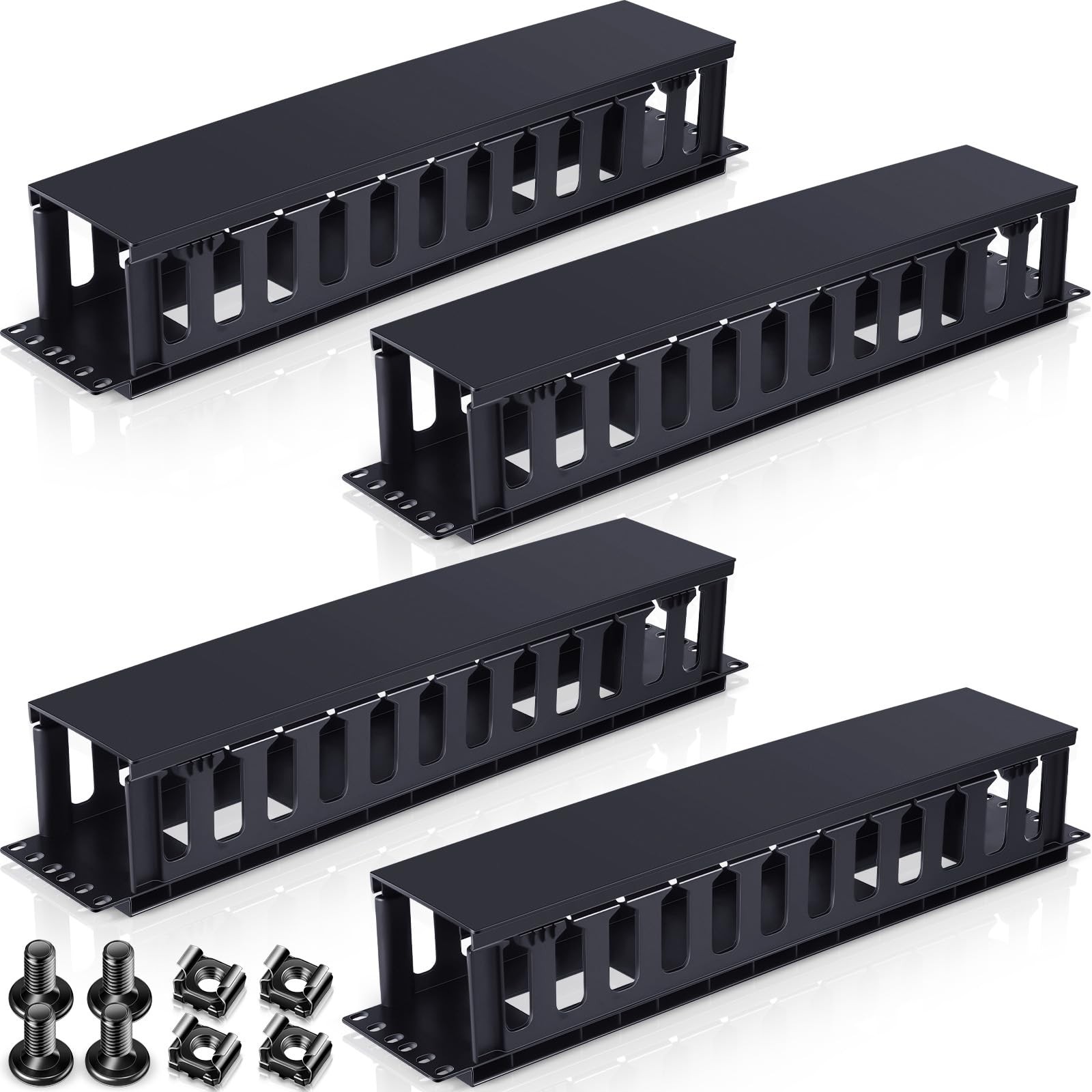 2 Pcs 2u 19 Inch Horizontal Cable Management Panel, 12 Slot Rack Cable Organi...
