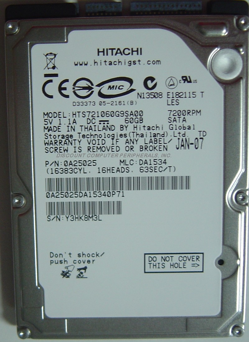 NEW 60GB Hitachi HTS721060G9SA00 7200RPM SATA 2.5" 9.5MM hard drive US Seller