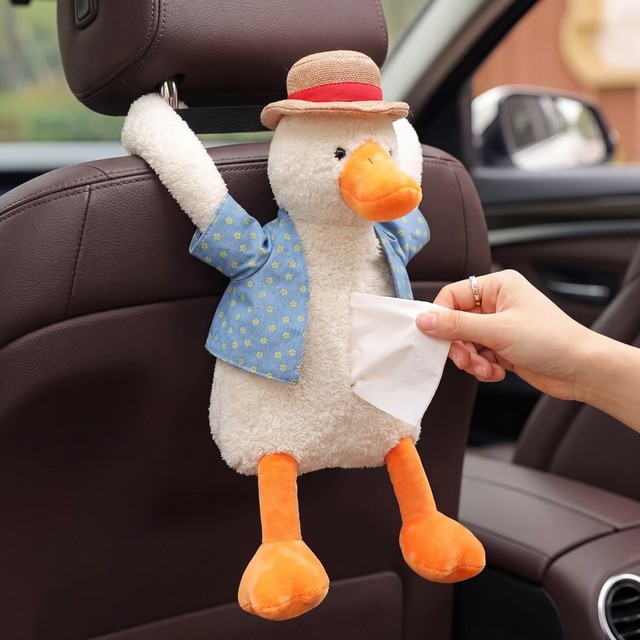 Cute Duck Car Tissue Holder Plush Toy Hanging Seat Back Organizer Novelty Gift