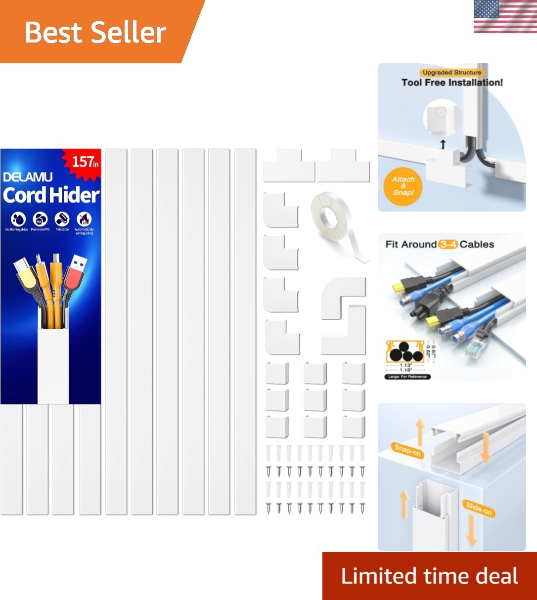 157in PVC Wire Hiders - Safe & Stylish Cord Covers for Home & Office