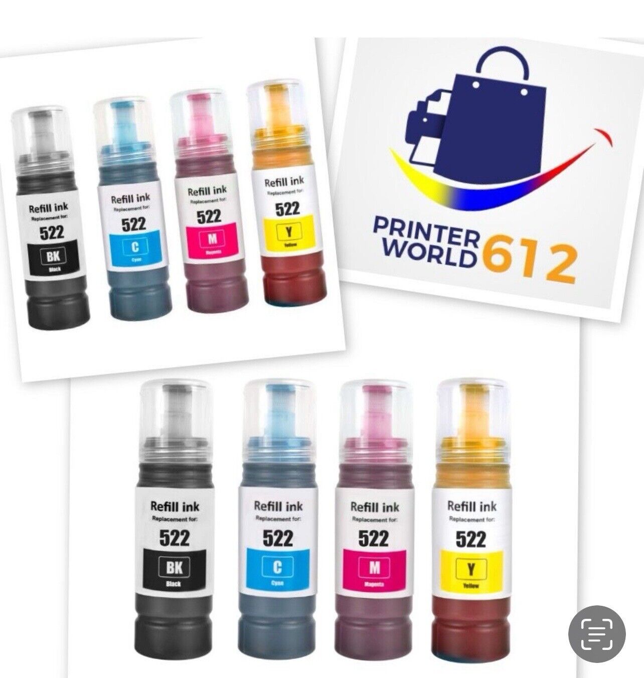 8 PK Refill Ink Bottles COMPATIBLE WITH Epson 522 Black Color Combo Pack Ecotank