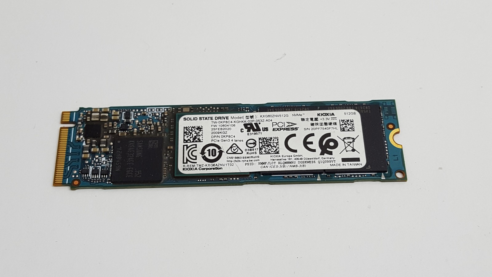 Kioxia  XG6 KXG60ZNV512G 512 GB PCIe Gen3 80mm Solid State Drive