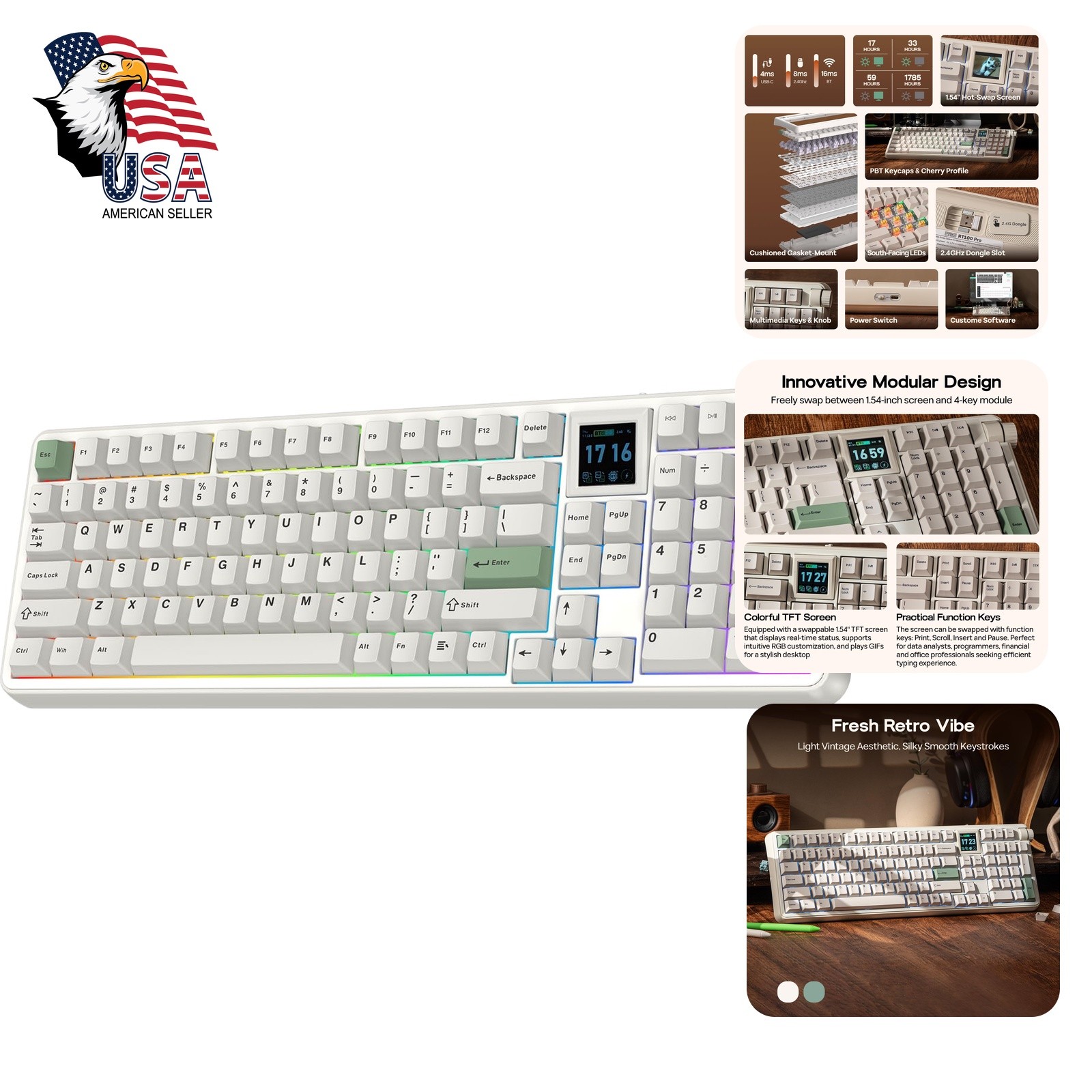 EPOMAKER RT100 PRO White Sea Salt Silent Keyboard