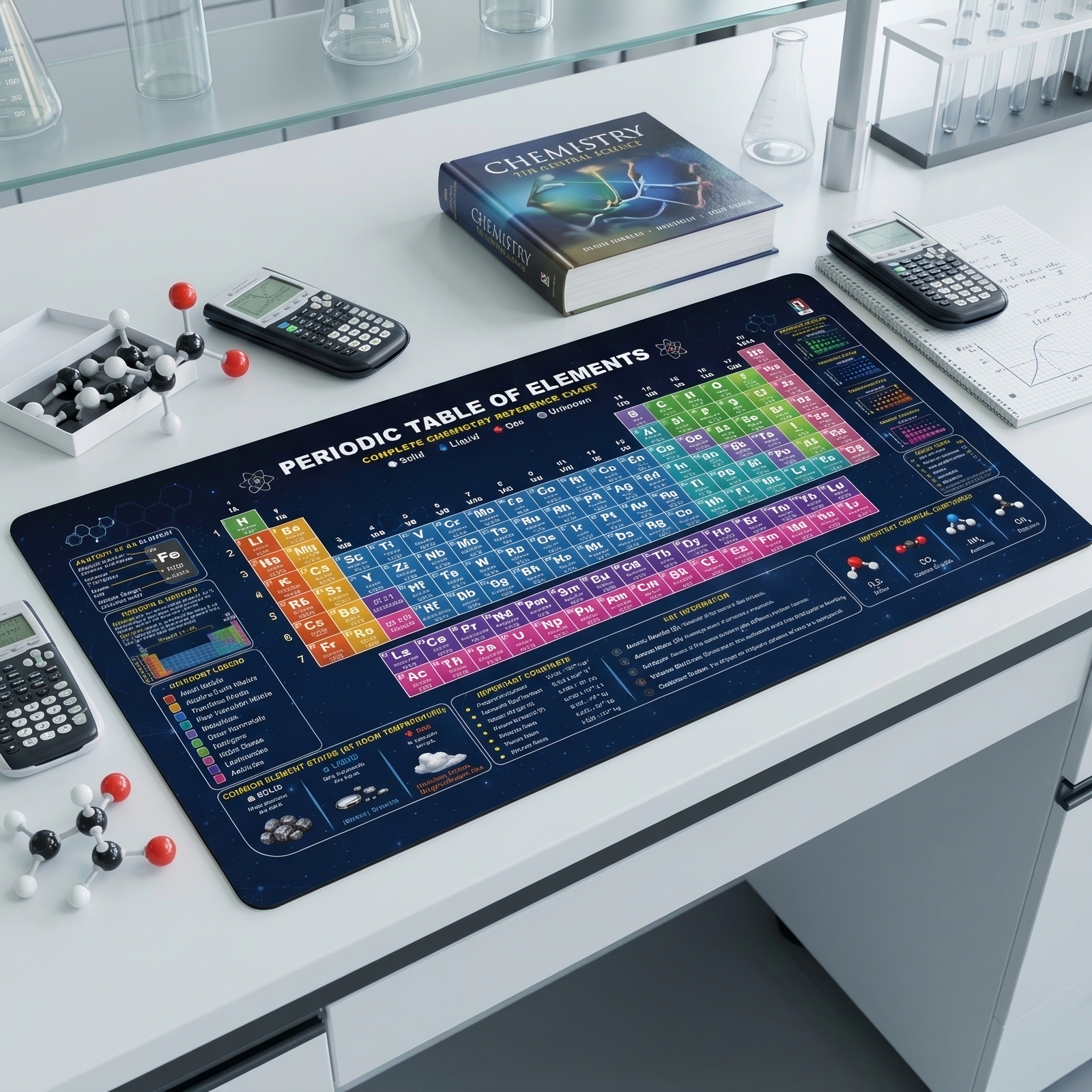 Periodic Table Desk Mat | Large Periodic Table of Elements Desk Pad for Students
