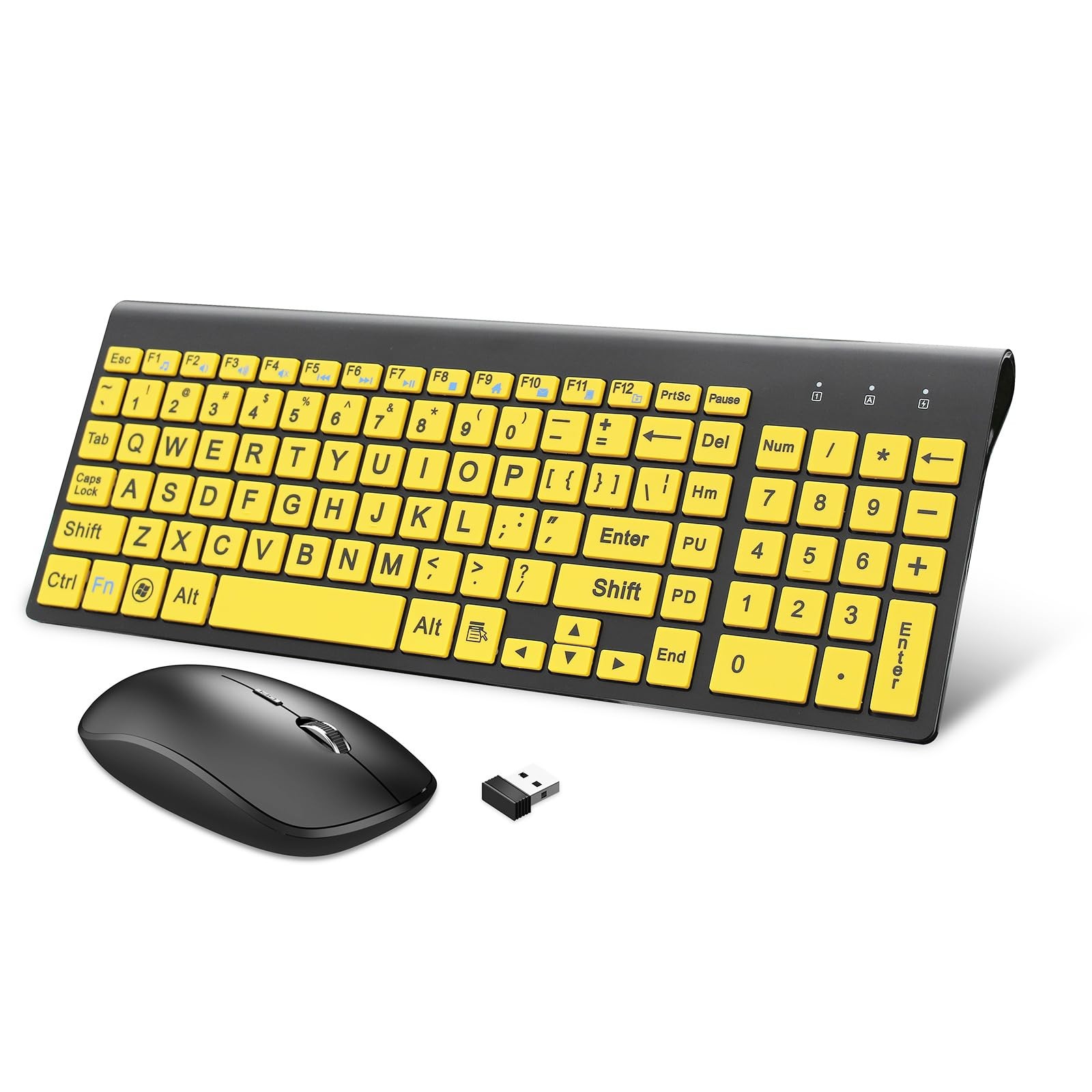-Wireless Large Print Keyboard and Mouse Set with USB Receiver| Quiet Scissor...