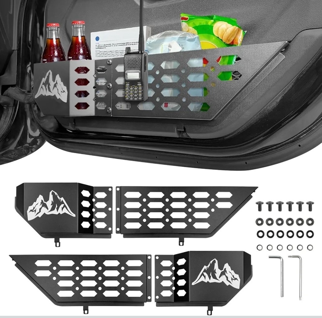 Metal Front Door Storage Box Pockets for 2018-2025 Jeep Wrangler JL JLU 4XE/2...