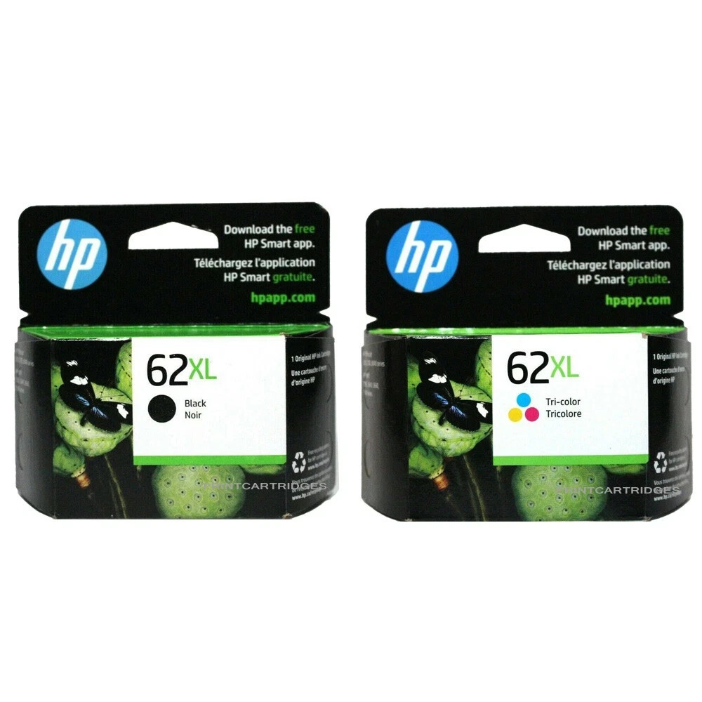 HP 62XL Black Tri-Color Ink Cartridge 2PK C2P05AN C2P07AN Genuine Exp Date 2027