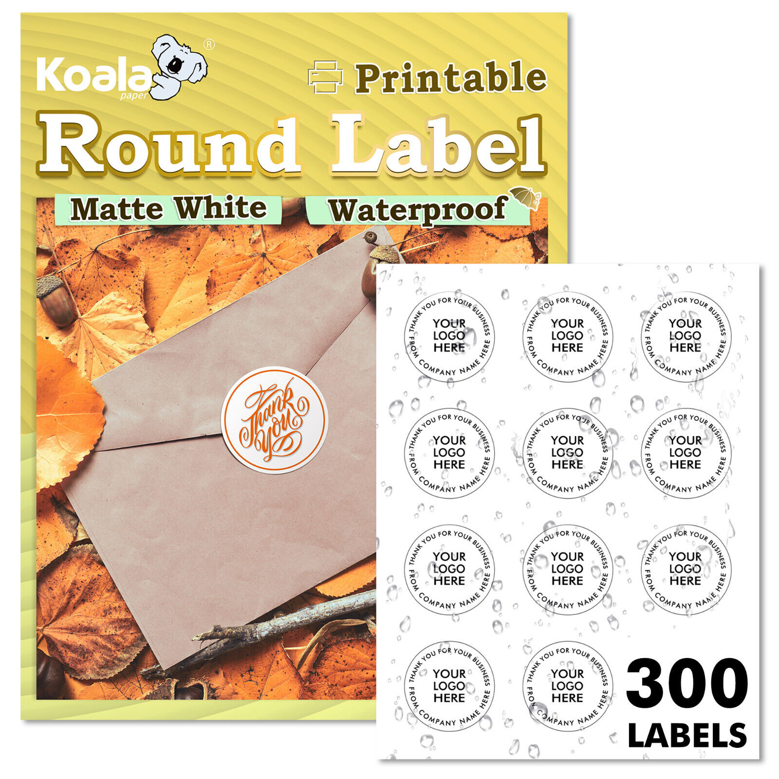 300 Koala Round Label 2 inch Waterproof Printable Cirle Labels for Inkjet Laser