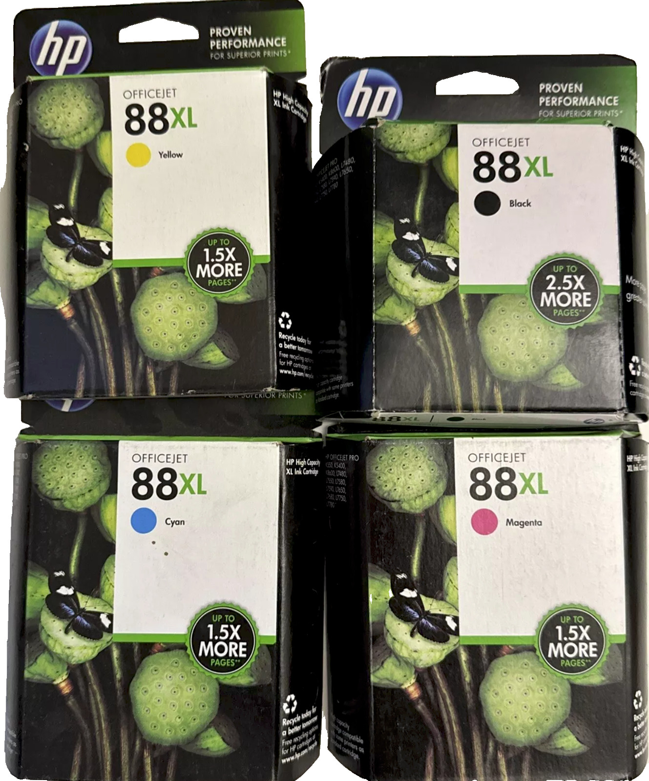 New Genuine HP 88XL Black Cyan Magenta Yellow 4PK Ink Cartridges