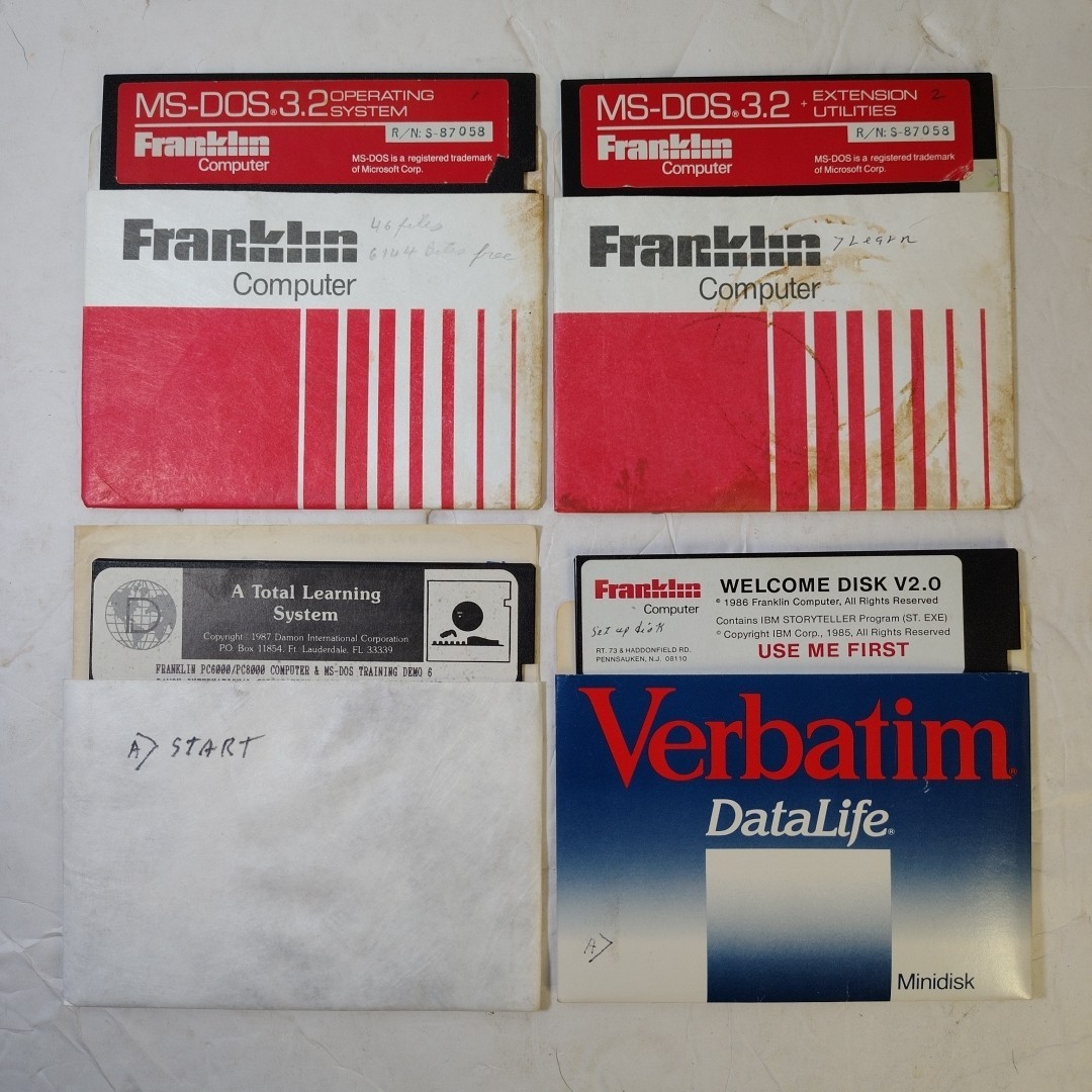Vtg Franklin 4 Floppy Disk 5.25 MS-DOS OS 3.2 System Utilities For IBM Clone PC
