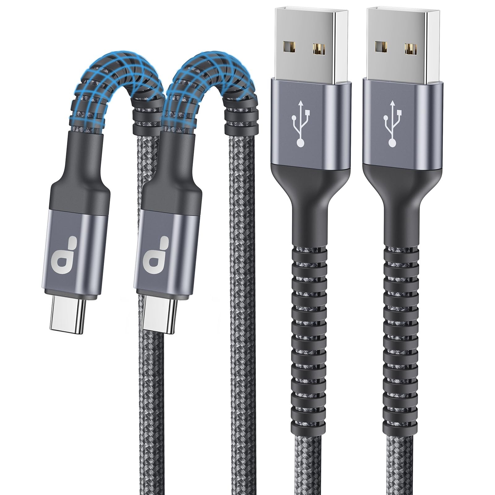 USB to C Cable 3A Fast Charging, A C Cord [2 Pack, 6FT, Grey