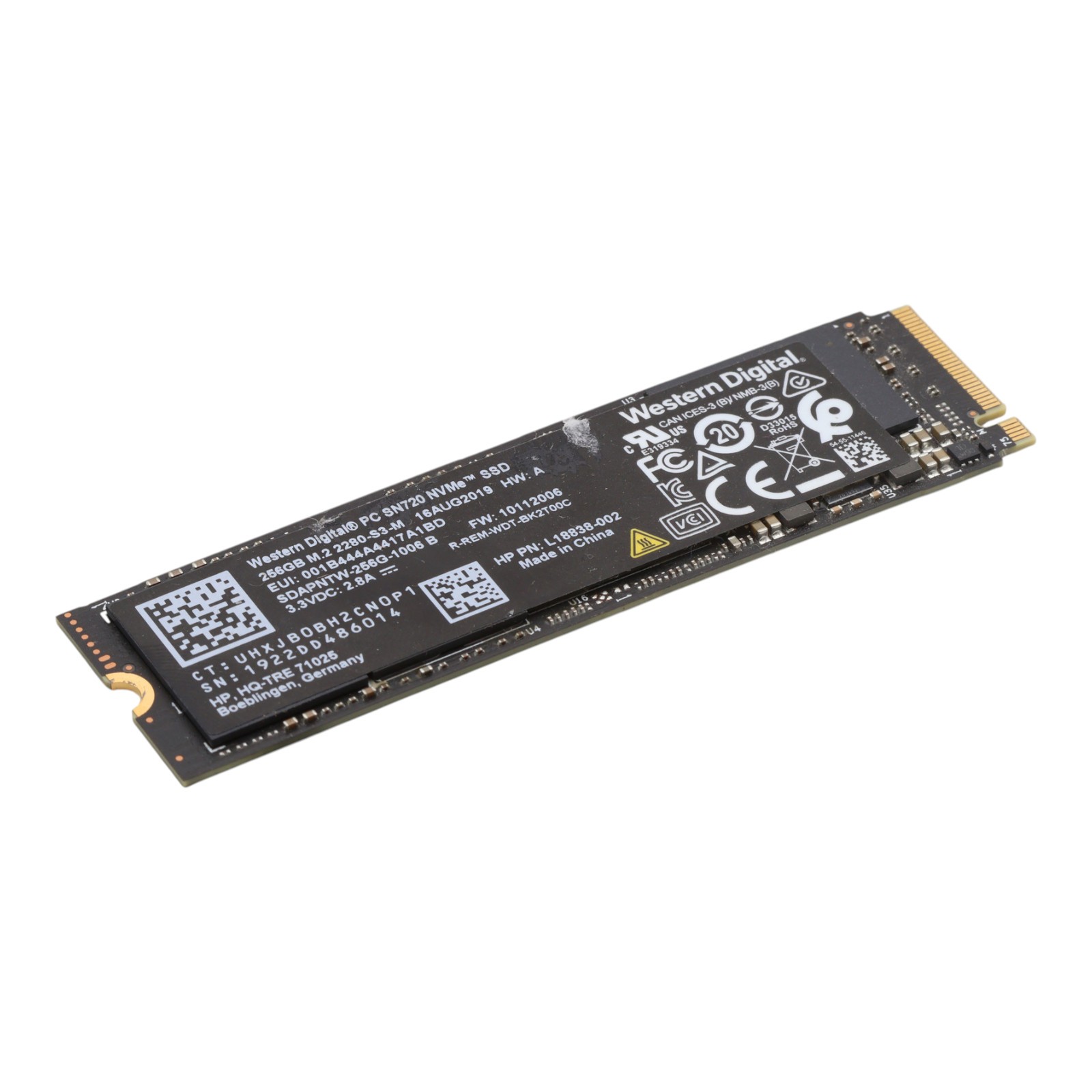 256GB PCIe 3.0 x4 NVMe M.2 2280 SDAPNTW-256G-1006B WDl PC SN720 HP OEM