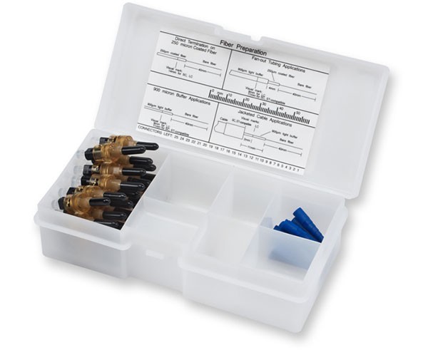 Corning UniCam ST Fiber Connector, SM 9/125, ST/UPC, Ceramic, Organizer - 25 Pk