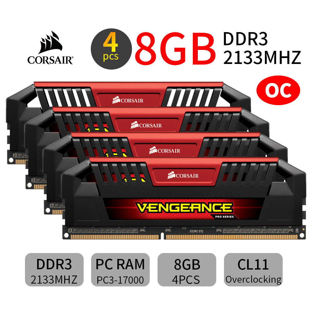 Corsair Pro 32GB 4x 8GB DDR3 OC 2133MHz PC3-17000U 240Pin Desktop Memory Red AB