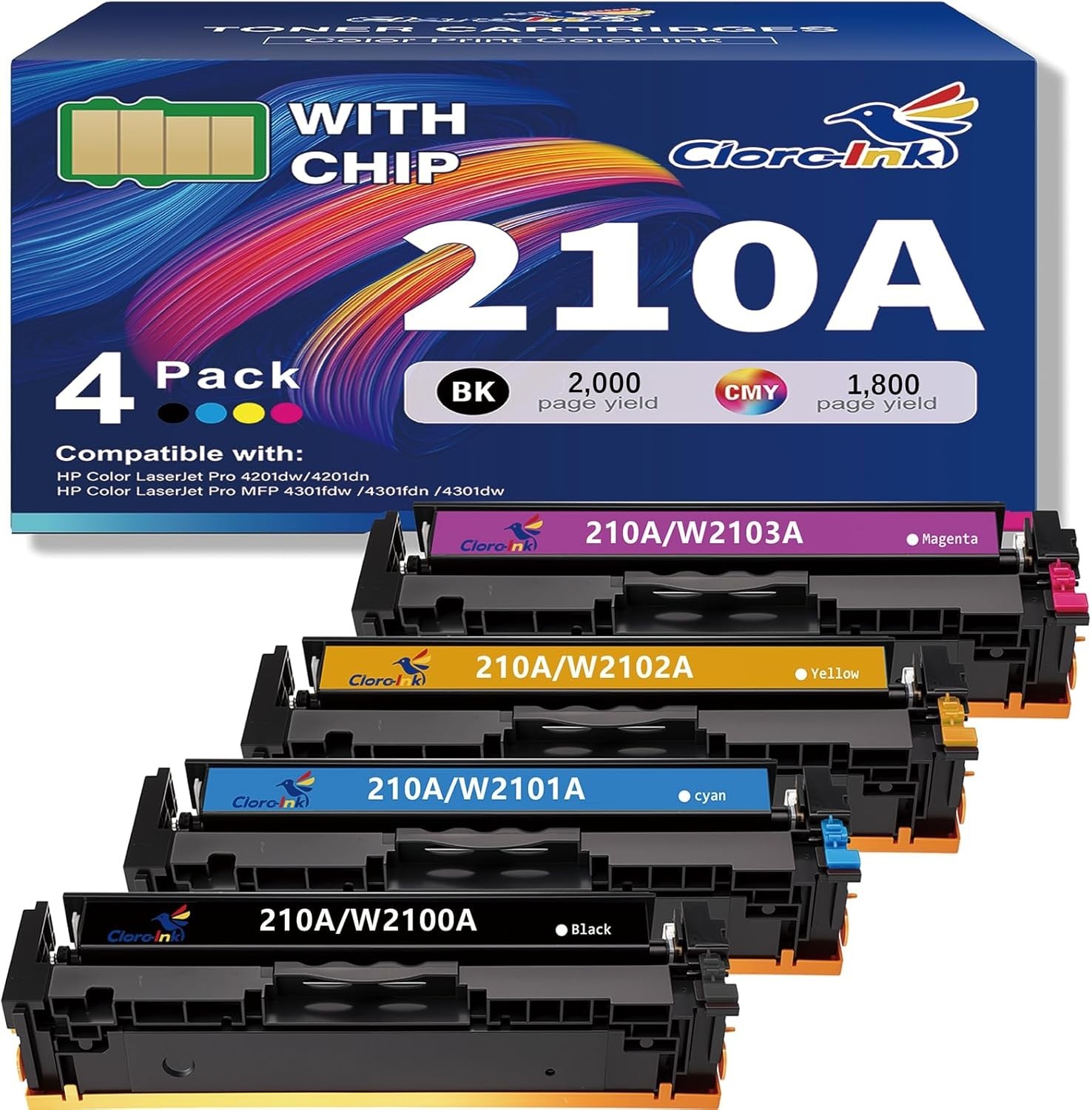 210A Toner Cartridge 4-Pack w Chip B/C/M/Y for HP 4201dw 4301fdw Printer