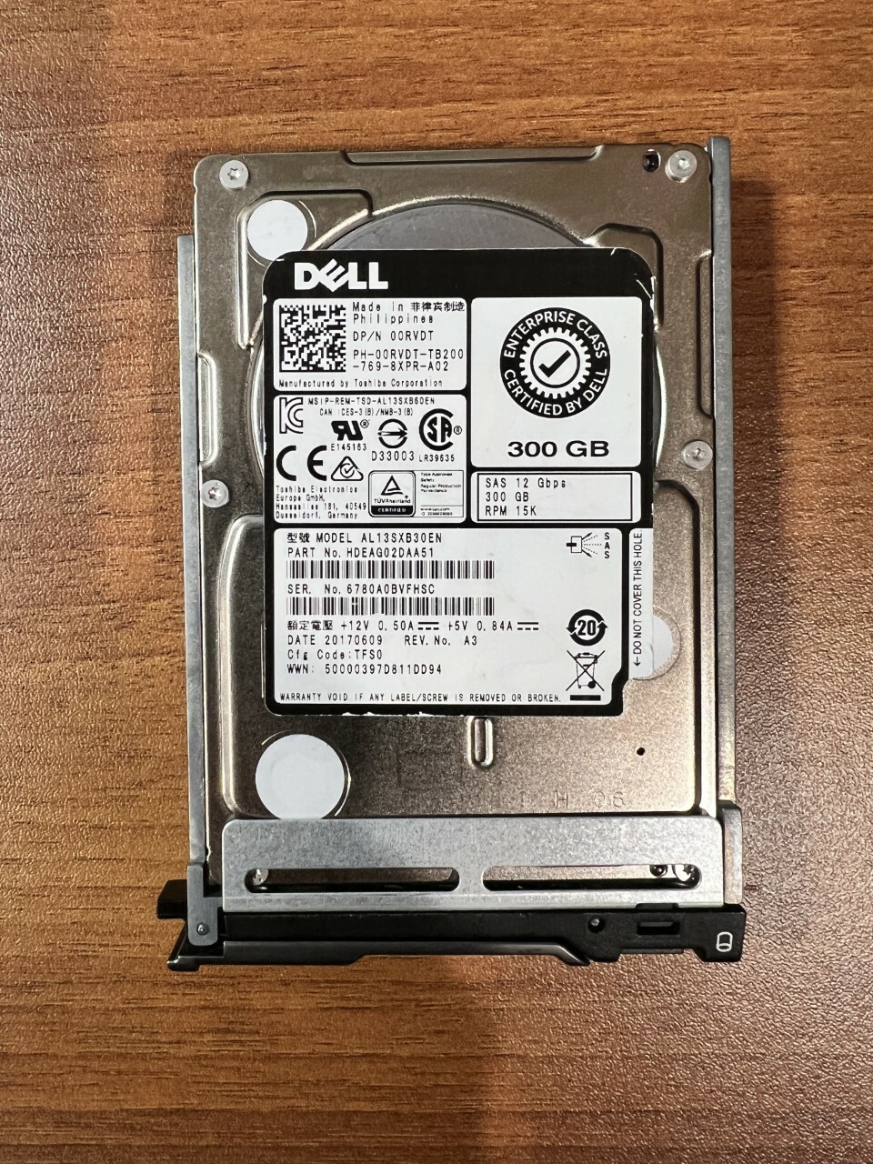 0RVDT AL13SXB30EN FOR Dell ENT 300GB 15K RPM 12Gb/s 2.5" SAS SERVER Hard Drive