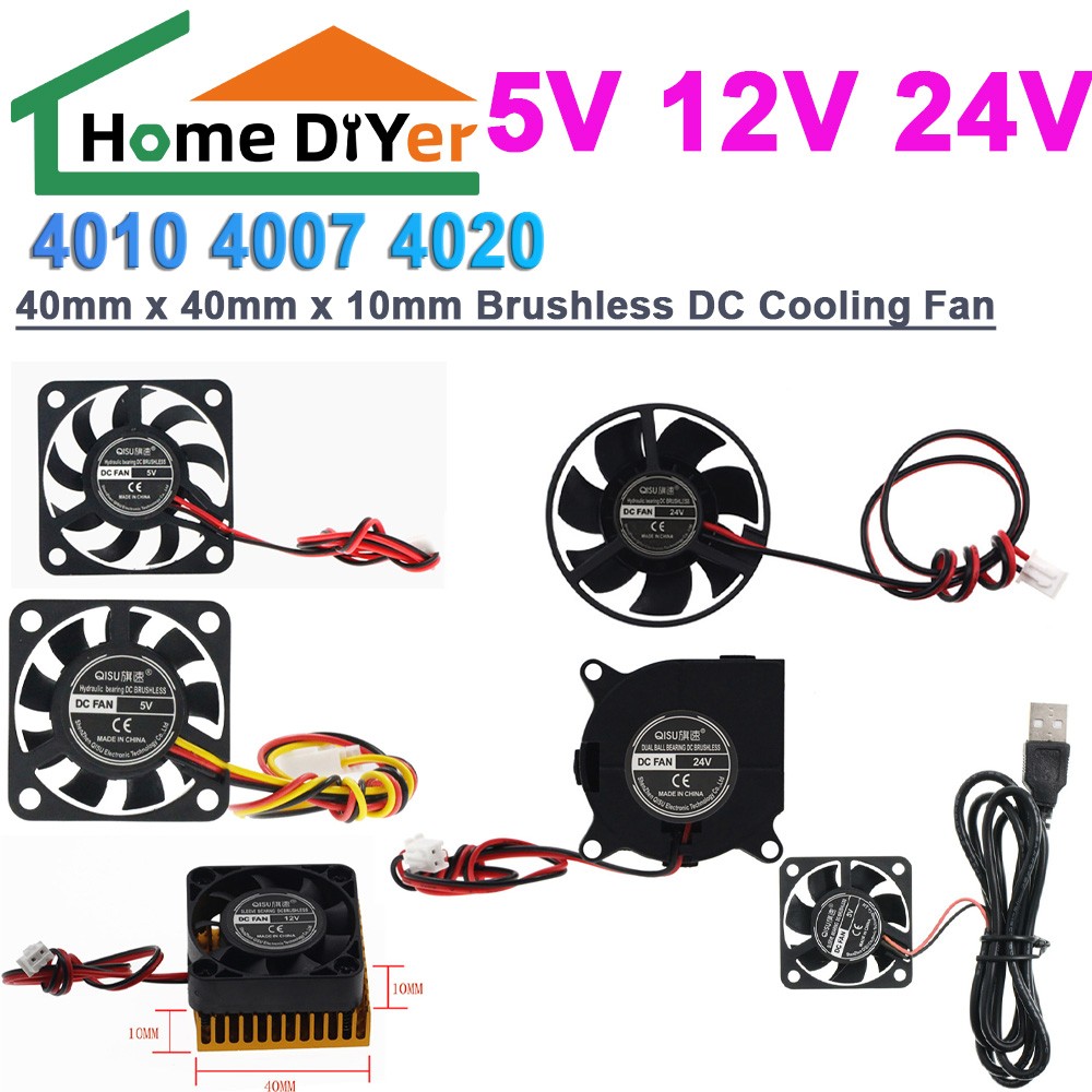 2PCS 40mm x 40mm x 10mm 4010 4007 4020 5V, 12V, 24V Brushless DC Cooling Fan