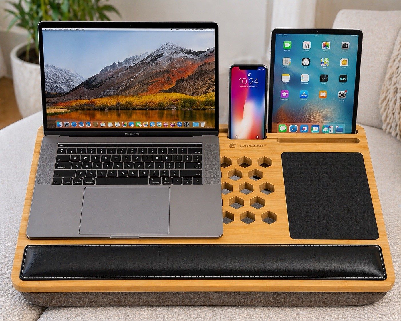 LapGear Bamboo Lap Desk Cushion Laptop Tray Ventilated 22”