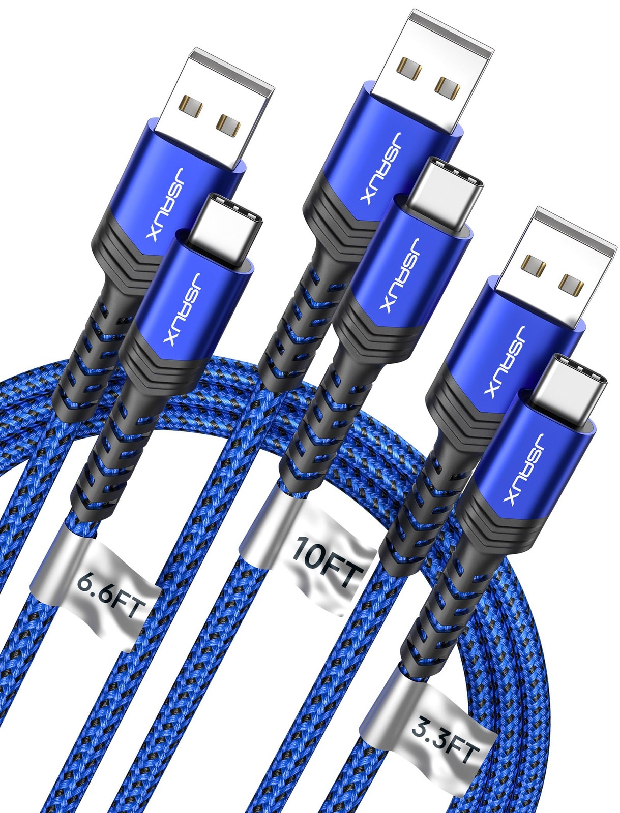 JSAUX USB C Cable Fast Charging 3.3ft+6.6ft+10ft, Blue 