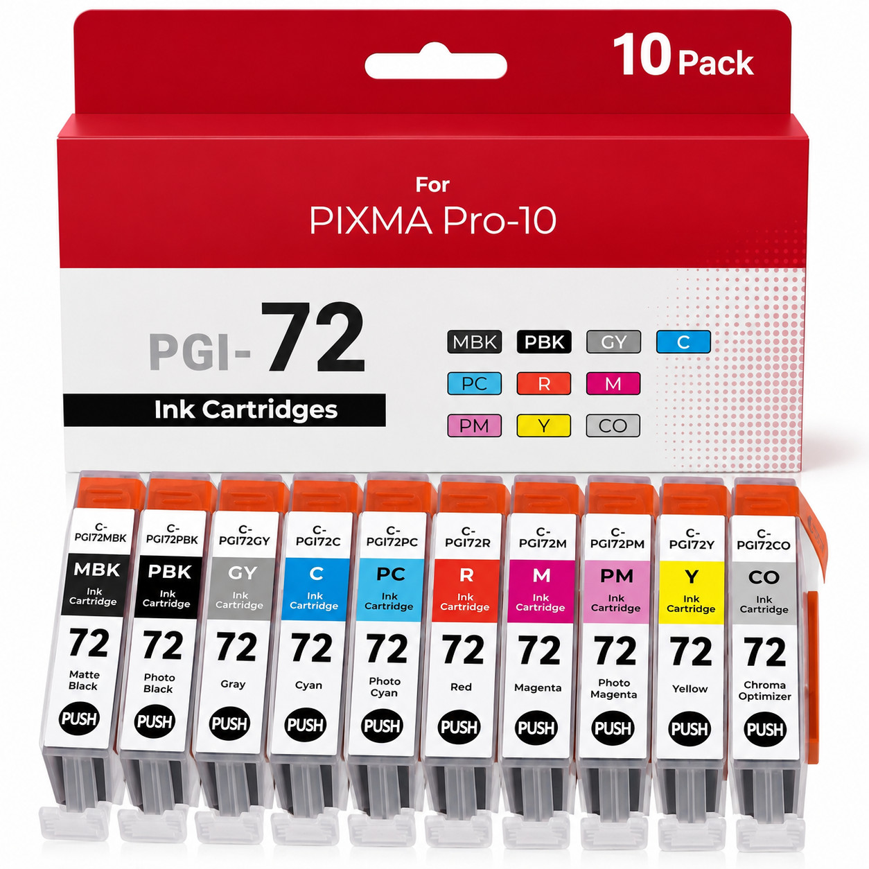 PGI-72 Ink Cartridges 10-PK Ink Compatible for Pixma Pro-10 Pro-10S Printer