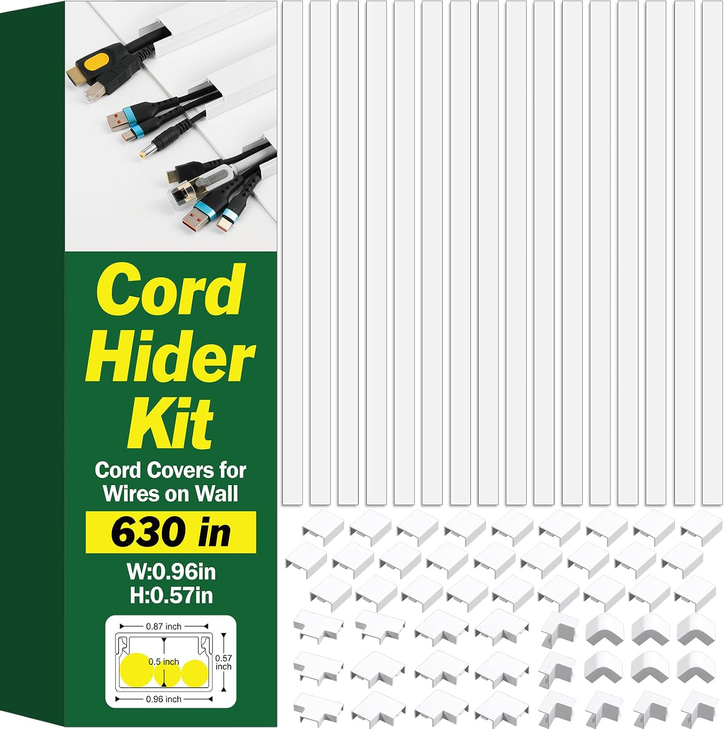 Cord Hider Kit, 630in Cord Covers for Wires on Wall, Paintable Wire Covers for C