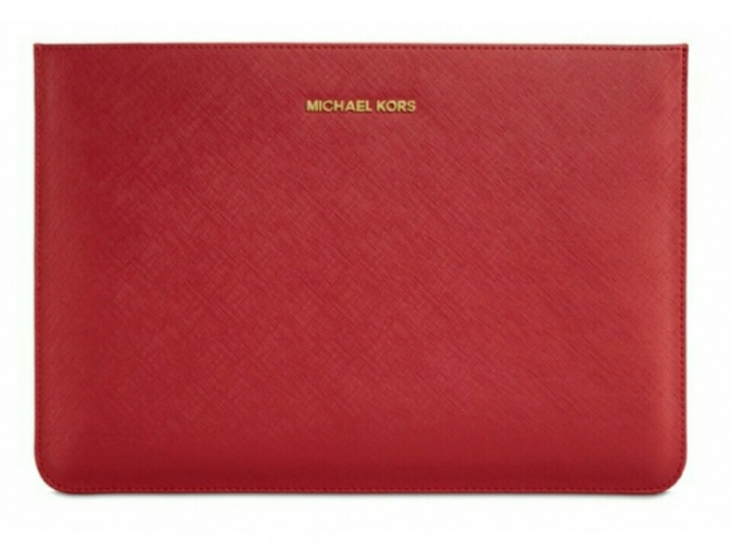 Michael Kors Saffiano Leather Laptop Sleeve Case Red MacBook Air 11 Gold Lining