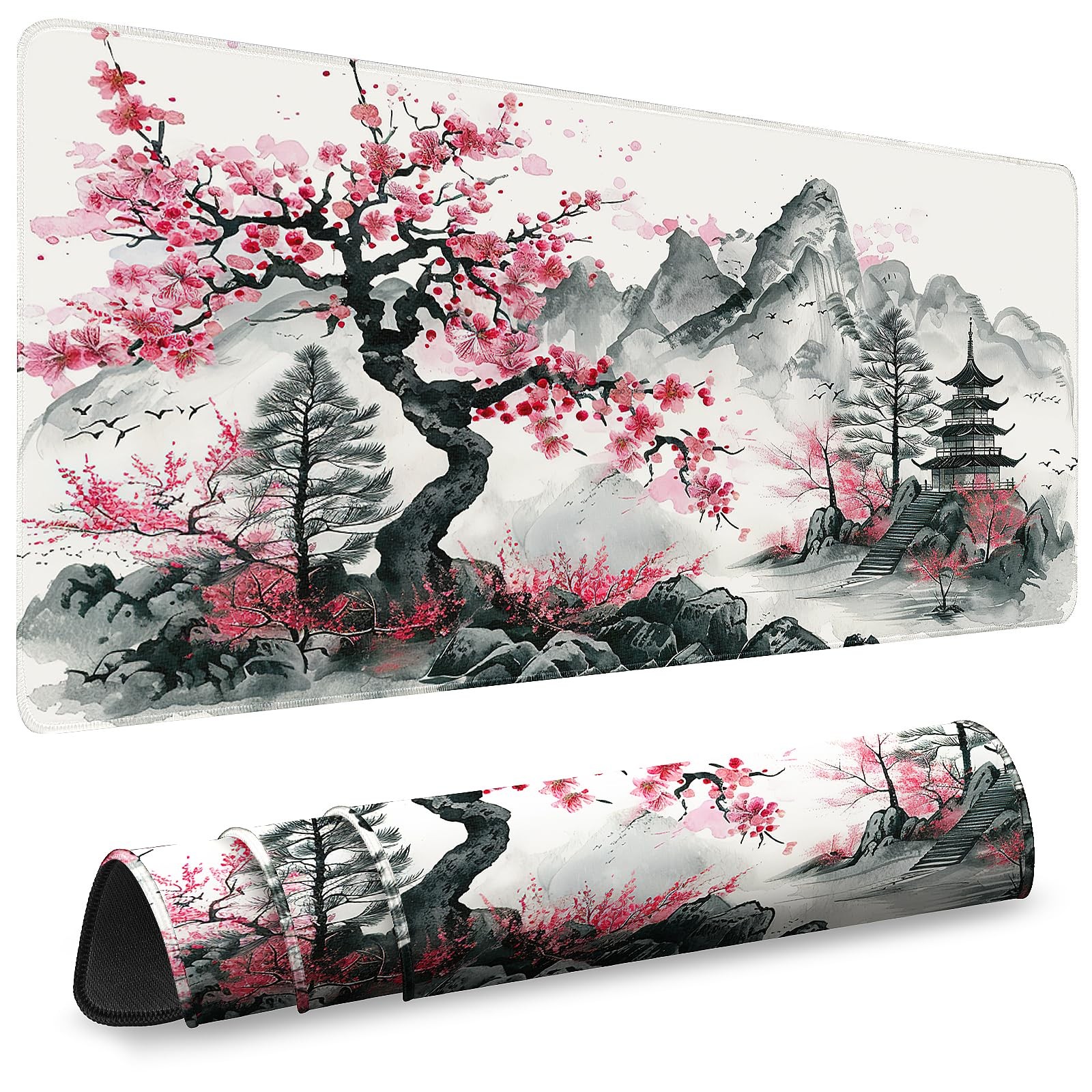 OFFIJOY Gaming Mouse Pad, Desk Mat for 31.5" x 11.8", Japanese Ink Painting