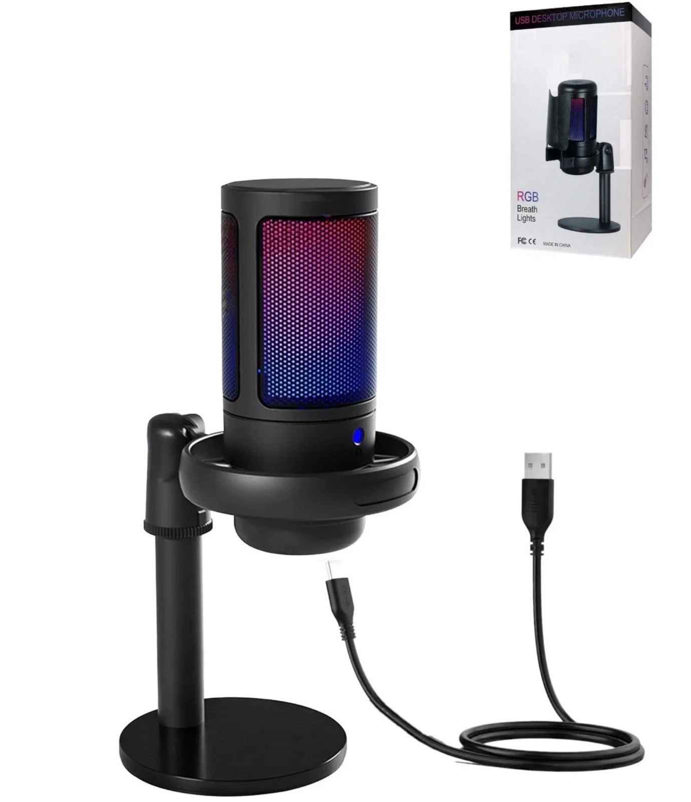 Microfono USB Wired RGB Desktop Computer Microphone/ New