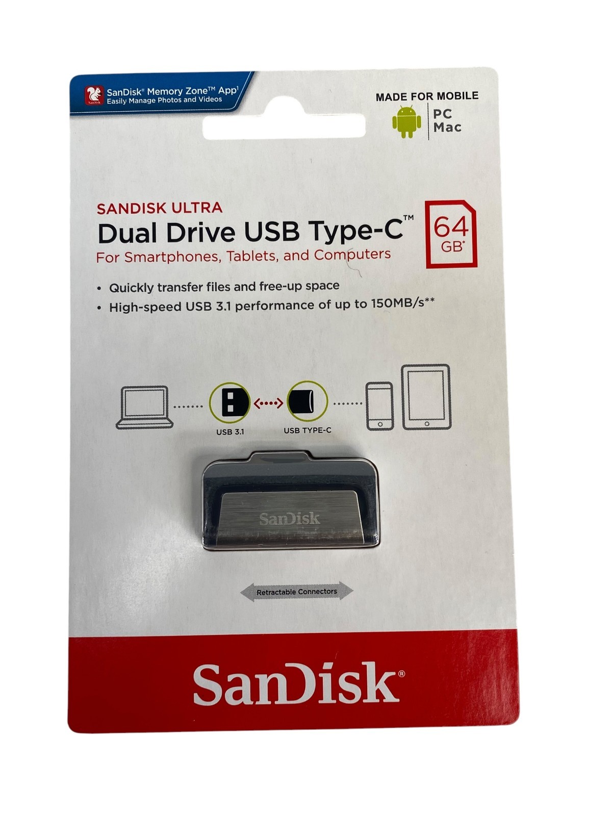 SanDisk Ultra 64GB USB 3.1 Dual Drive USB Type-C Flash Drive SDDDC2-064G-A46 NEW