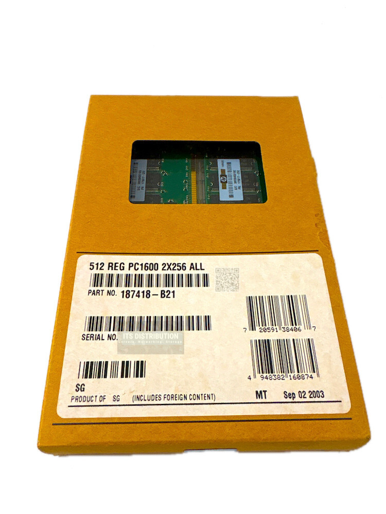 187418-B21 I Brand New HP 512MB 2x256MB SDRAM Memory RDIMM PC1600 ECC 249674-001