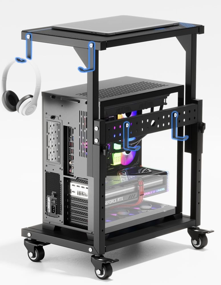 Computer Tower Stand, 6 Level Height Ajustable PC Tower Stand for Floor, Mobi...
