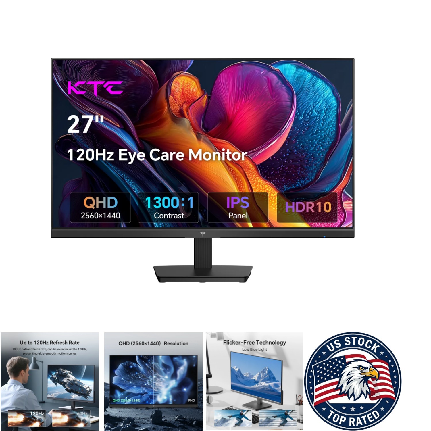 KTC 27 Inch - QHD (2560 x 1440) Display, Up to 120Hz Monitor, IPS Panel H27D9
